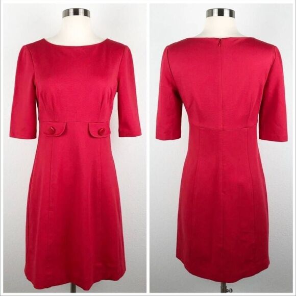 ❌Trina Turk Red Sheath Dress Career Office Wear Button Detail 3/4 Sleeve - Picture 1 of 6
